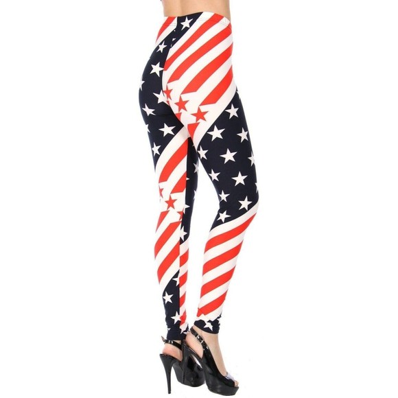 Reg One Size Womens Soft High Waist‎ American Flag Leggings - Picture 4 of 7
